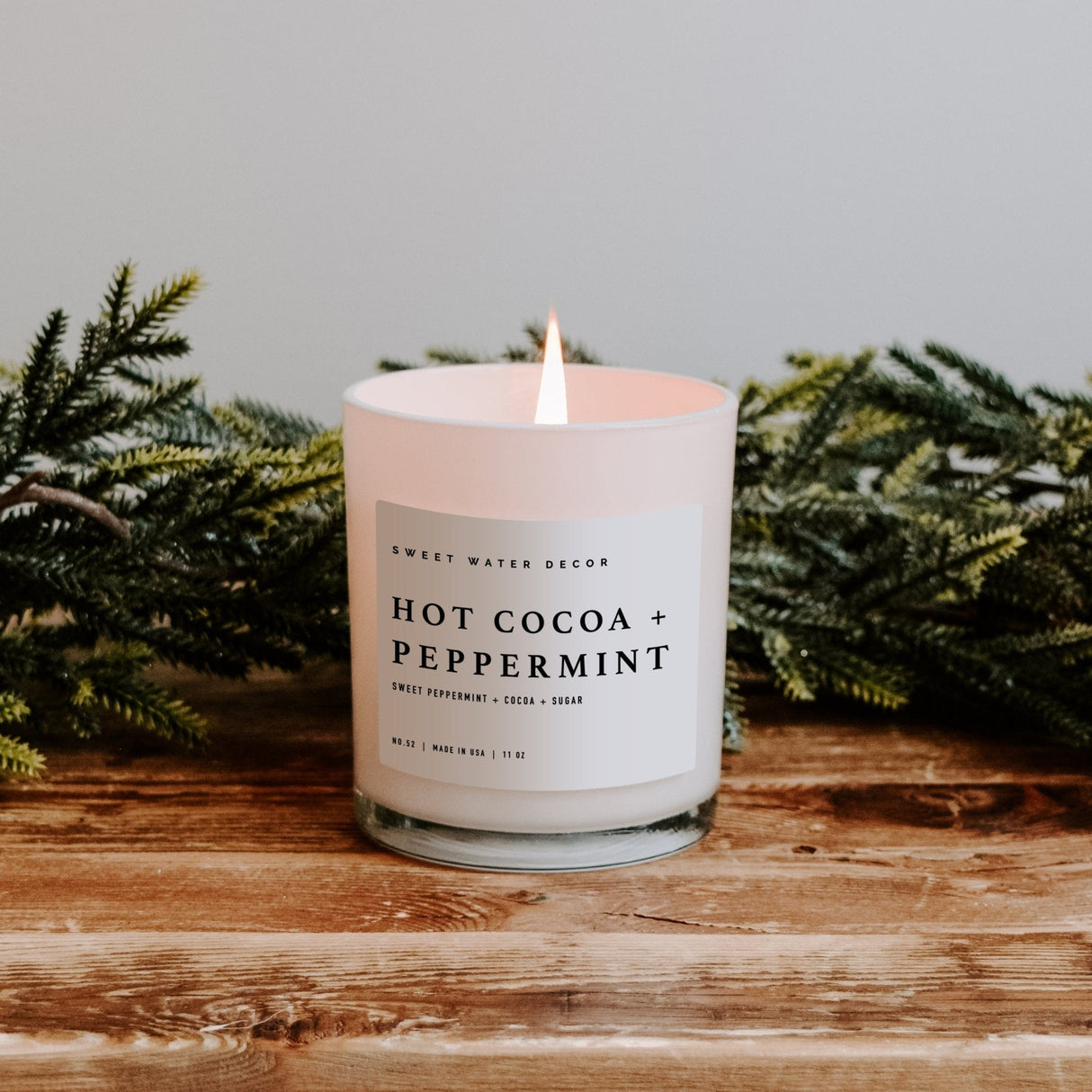 Hot Cocoa and Peppermint Soy Candle - White Jar - 11 oz