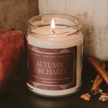 Autumn Orchard Soy Candle - Patterned 9 oz - Clear Jar (Mulled Cider)