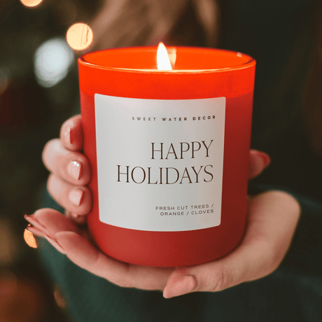 Happy Holidays Soy Candle - Red Matte Jar - 15 oz (Christmas)