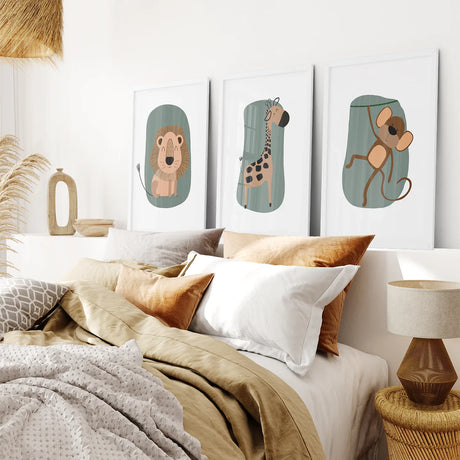Cute Safari Baby Animals Set of 3 Art Prints