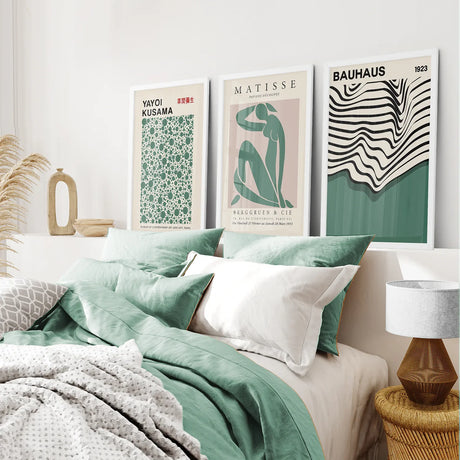 Set of 3 Abstract Figure Art Prints Sage Green