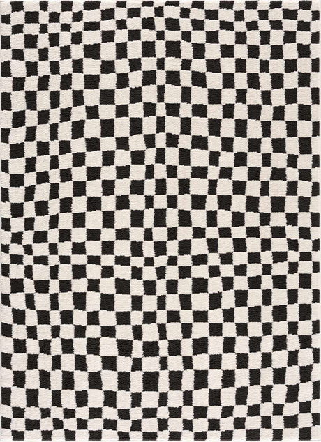 Lajos Black & White Checkered Plush Rug