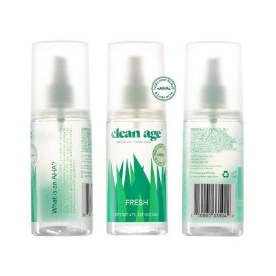 Clean Age Fresh AHA Deodorant + Body Spray for Teens 4 fl oz - New