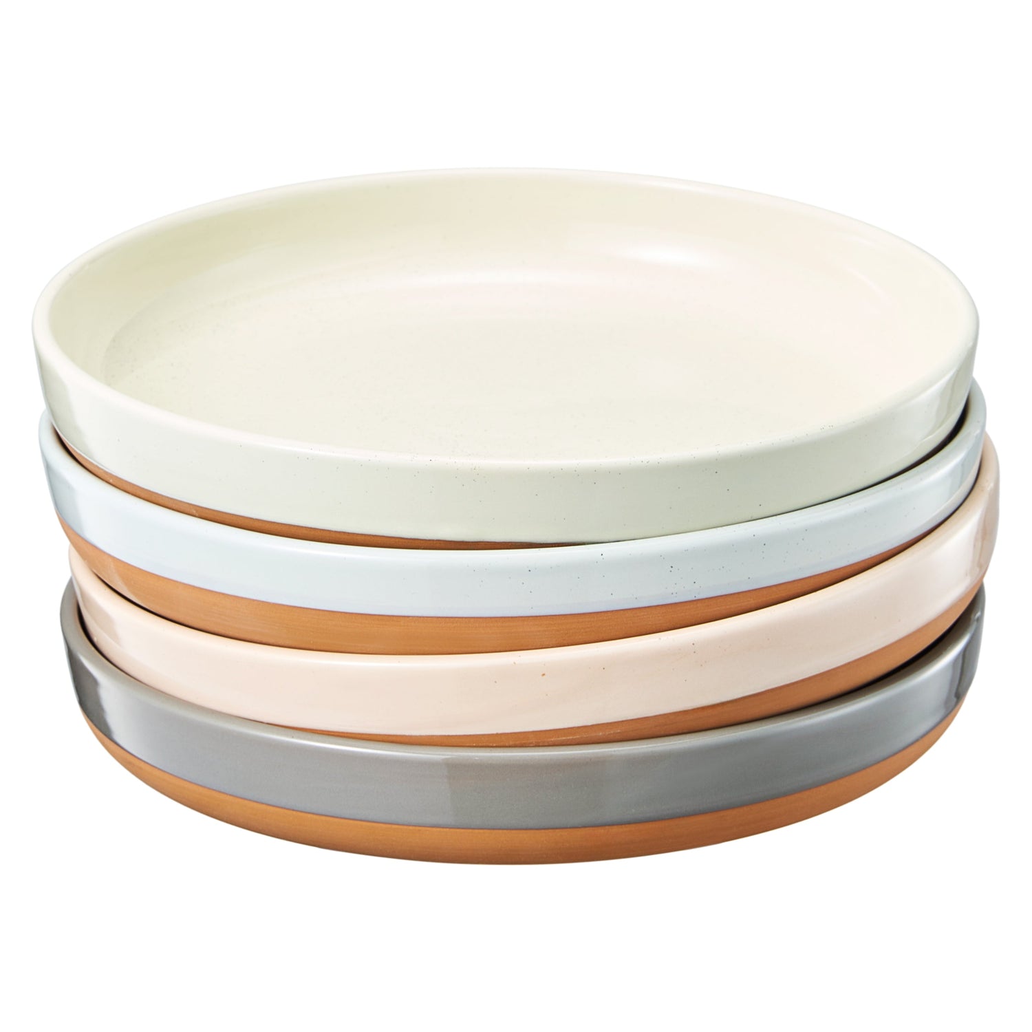Tonal Ceramic Flat Bowls, Set of 4
