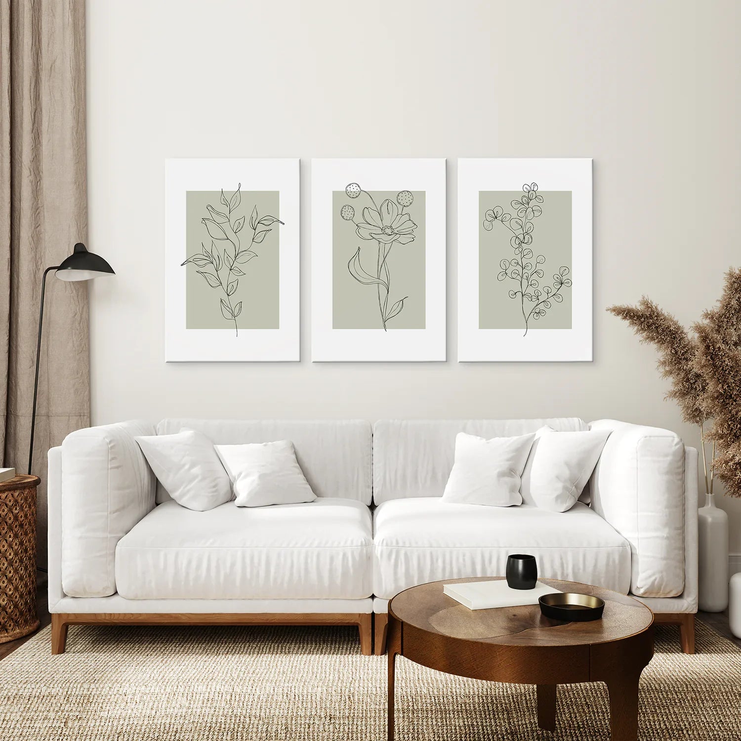 Pastel Wild Flowers Set of 3 Prints. Botanical Line Art
