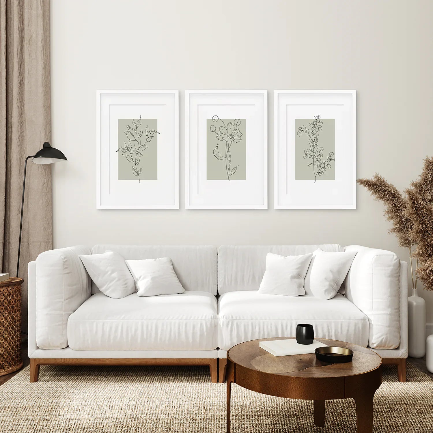 Pastel Wild Flowers Set of 3 Prints. Botanical Line Art
