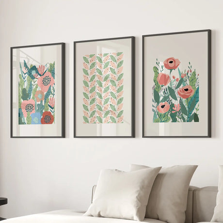 Botanical Pink Poppies Wall Art Poster Decor