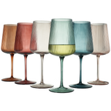 Tonal Ribbed Stemmed Wine Glassware, Set of 6