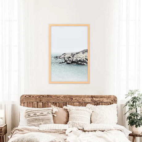 Nautical Neutral Tones Print. Ocean Waves, Rocks