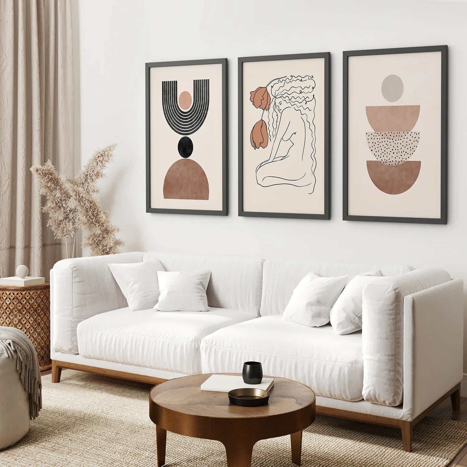 Boho Abstract Woman Wall Art Set. Neutral Tones