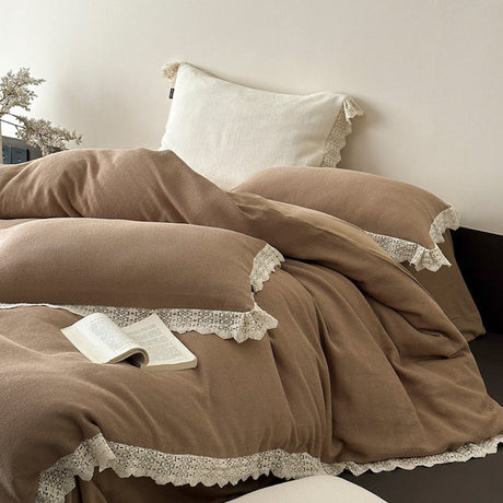 Nora Lace Double Gauze Ruffle Bedding Set / Beige
