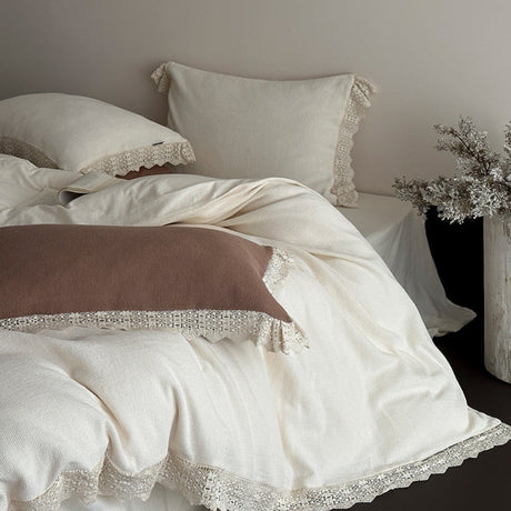 Nora Lace Double Gauze Ruffle Bedding Set / Brown