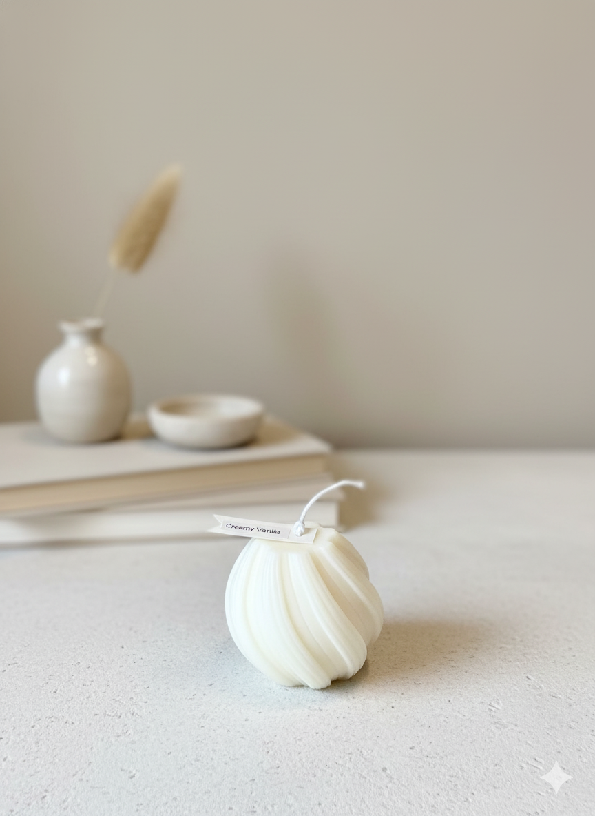 Ribbed Twirl Candle - Handcrafted Soy Wax Decorative Accent