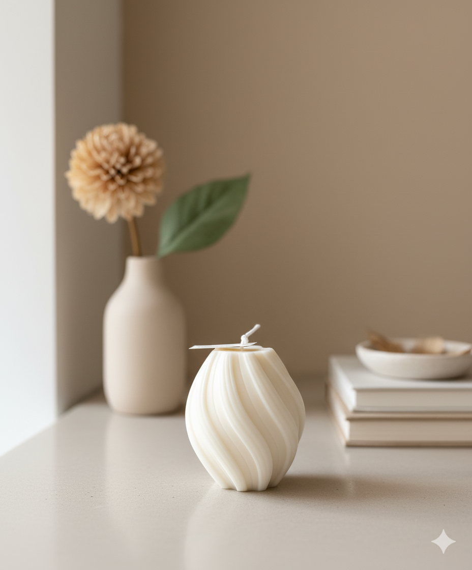 Ribbed Twirl Candle - Handcrafted Soy Wax Decorative Accent