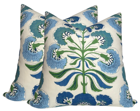 Tybee Tree Pillow Cover in Blue + Green