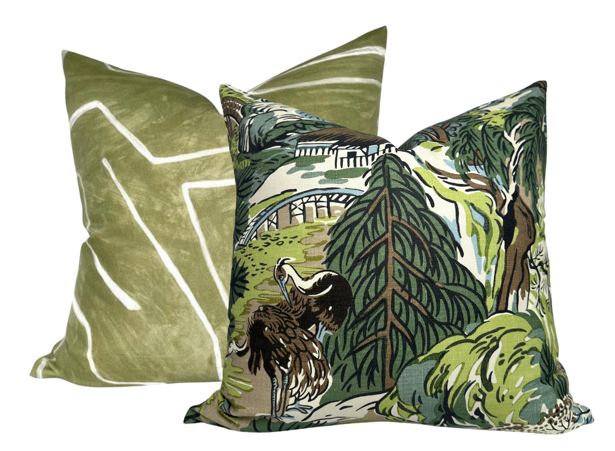 Pagoda Pillow Cover in Green + Brown