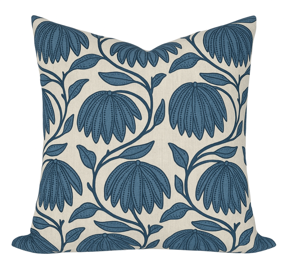 Desert Floral Pillow Cover in Mineral Blue