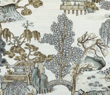 Asian Scenic Pillow Cover in Grey