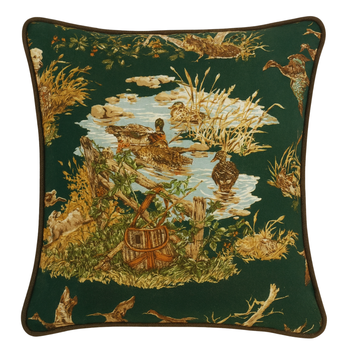 Dog and Duck Pillow Cover in Verdant, Schumacher Textiles