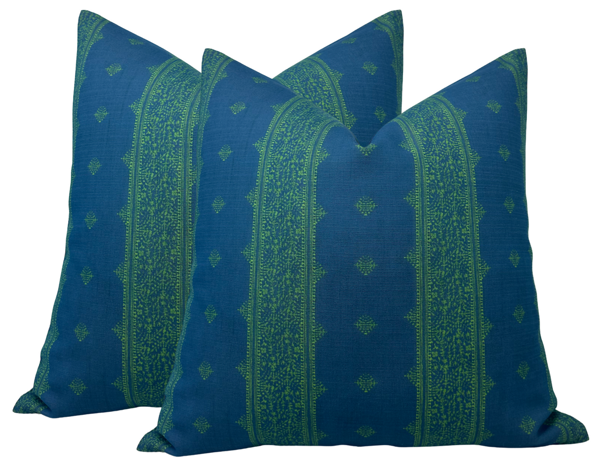Peter Dunham Fez Pillow Cover in Green Indigo, Indoor Outdoor Pillow