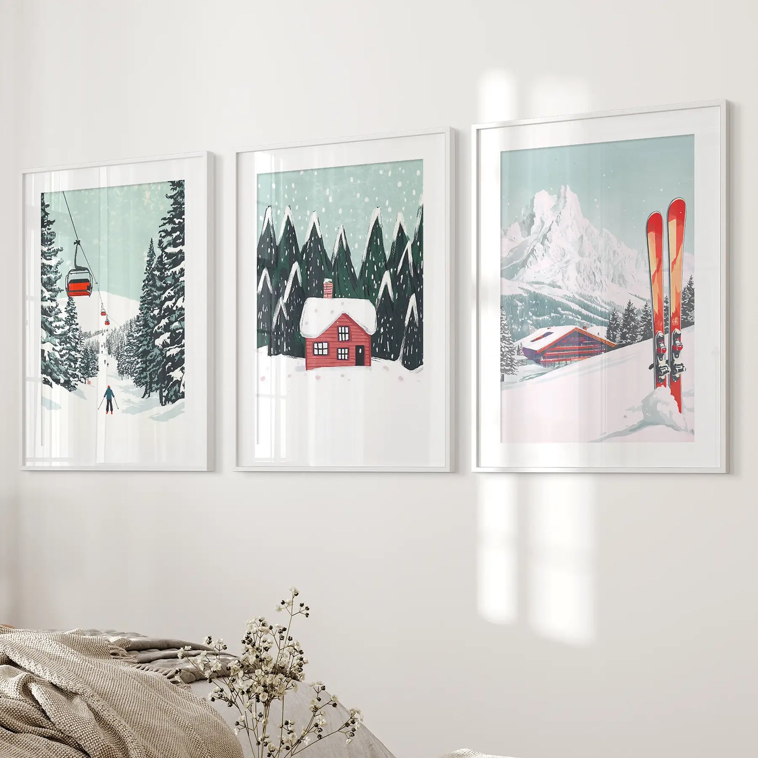 Ski Lifts, Cozy Cabin, and Snowy Peaks Wall Art
