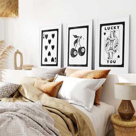 Black and White 8 Ball Cherry Art Set of 3 Prints
