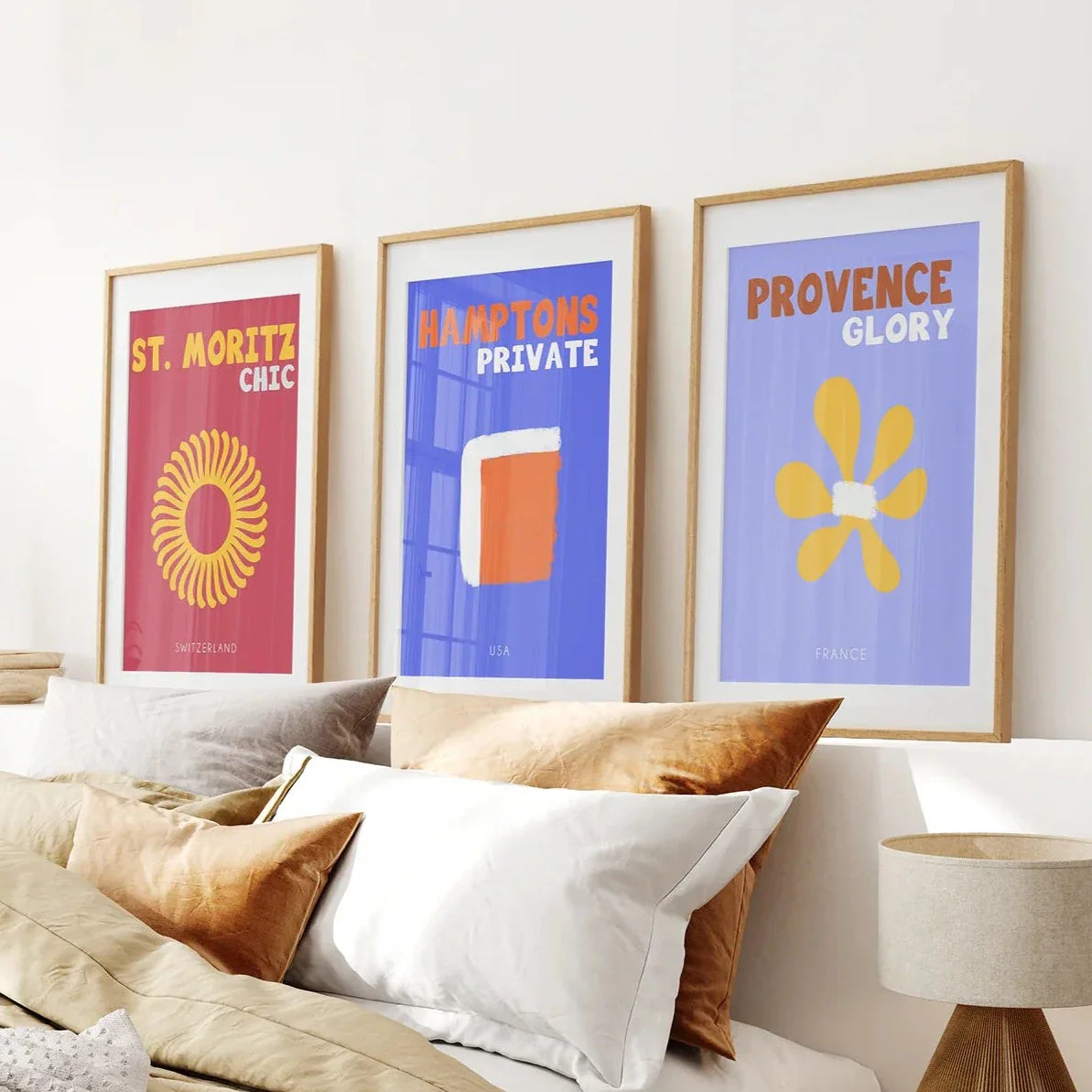 Maximalist Style Set of 3 Posters. Travel Theme