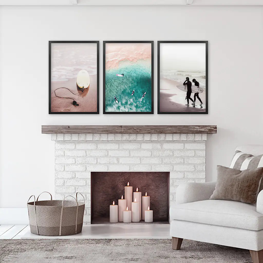 California Surfing Vibe. Beige Turquoise Coastal Prints Set