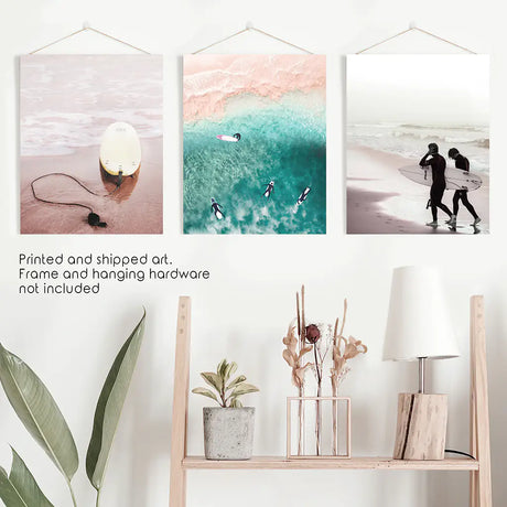 California Surfing Vibe. Beige Turquoise Coastal Prints Set