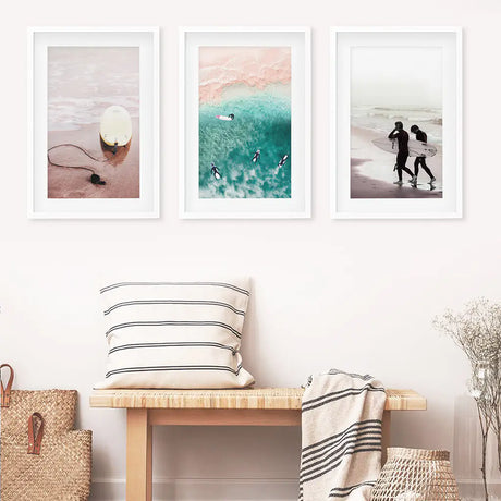California Surfing Vibe. Beige Turquoise Coastal Prints Set