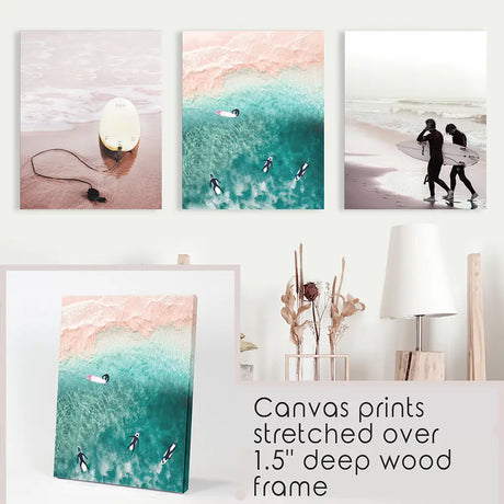 California Surfing Vibe. Beige Turquoise Coastal Prints Set