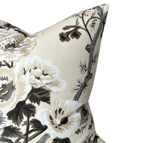 Pyne Hollyhock Pillow Cover in Charcoal, Schumacher Textiles
