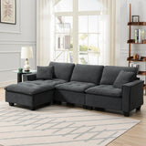 Leland Suede-Tufted L-Shaped Sectional With Ottoman