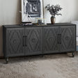 Carved-flower-door-large-storage-cabinet-with-metal-handle-(black)-Buffets