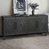 Carved-flower-door-large-storage-cabinet-with-metal-handle-(black)-Buffets