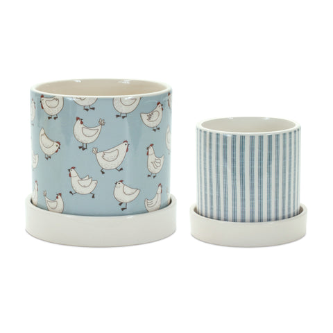 Chicken-Pattern-Planter-with-Plate-(Set-of-2)-Planters