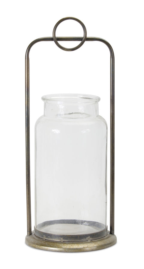 Chic-Antique Metal Candle Holder with Glass Jar (Set of 2) - Clear, 7.75 x 7.75 x 19.5"