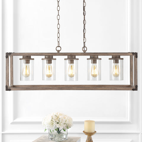 5-Light-Linear-Adjustable-Iron/Seeded-Glass-Rustic-Farmhouse-LED-Pendant-Ceiling-Light