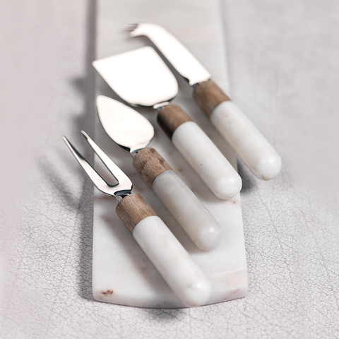 Marble-and-Wood-Cheese-Tools,--Set-of-4-Silver-Cutlery