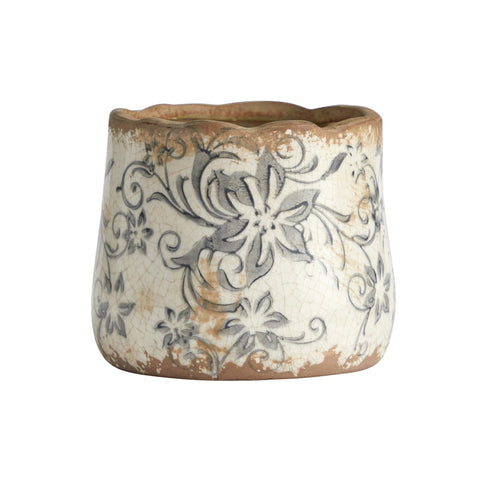 4.5" Tuscan Ceramic Gray Scroll Planter - White