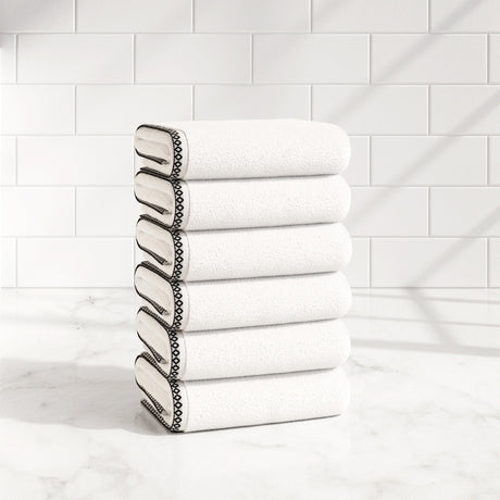 Cotton Border-Stitched 6-Piece Towel Set - Valery Collection