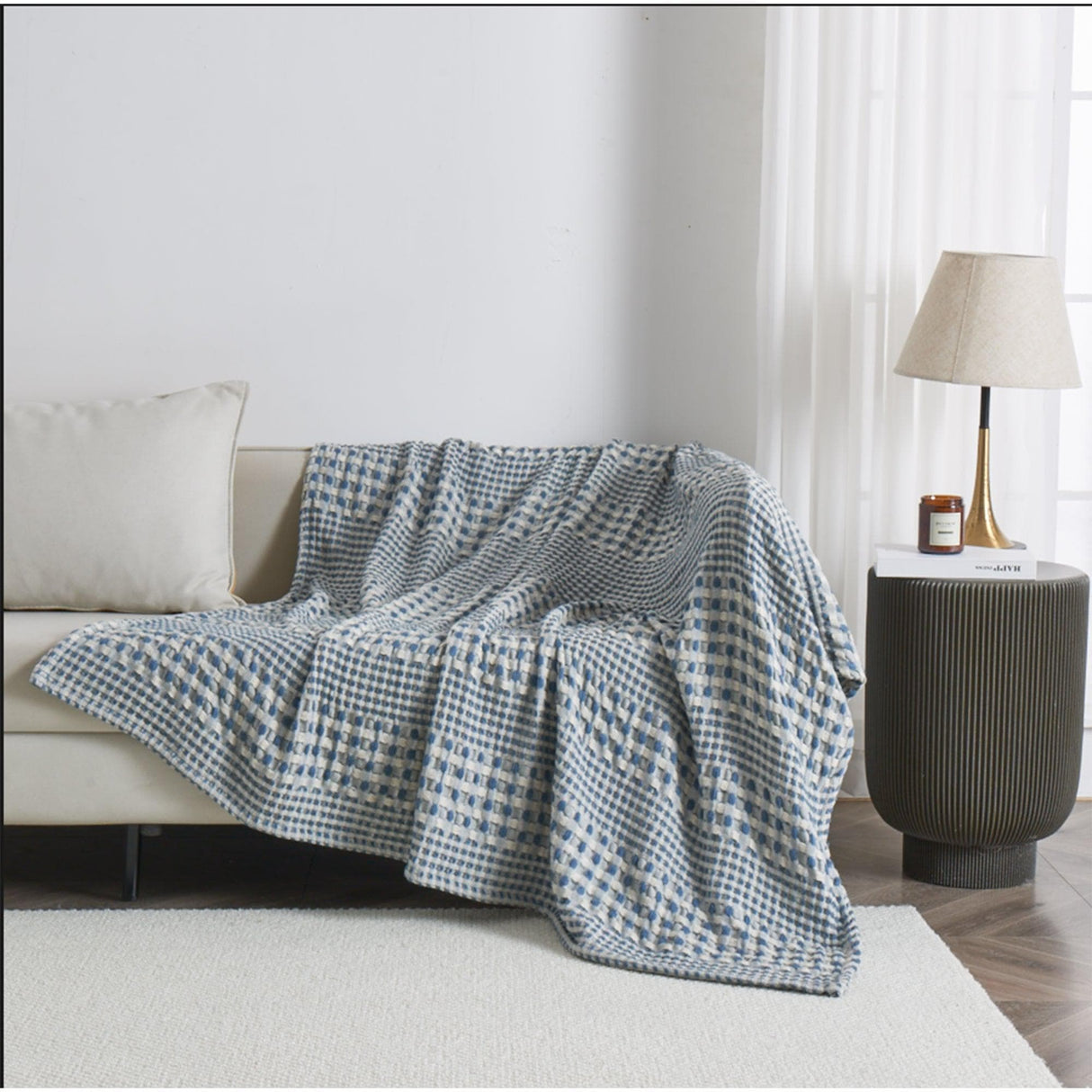 100% Cotton Waffle Weave Textured Blanket - Cecilia Collection