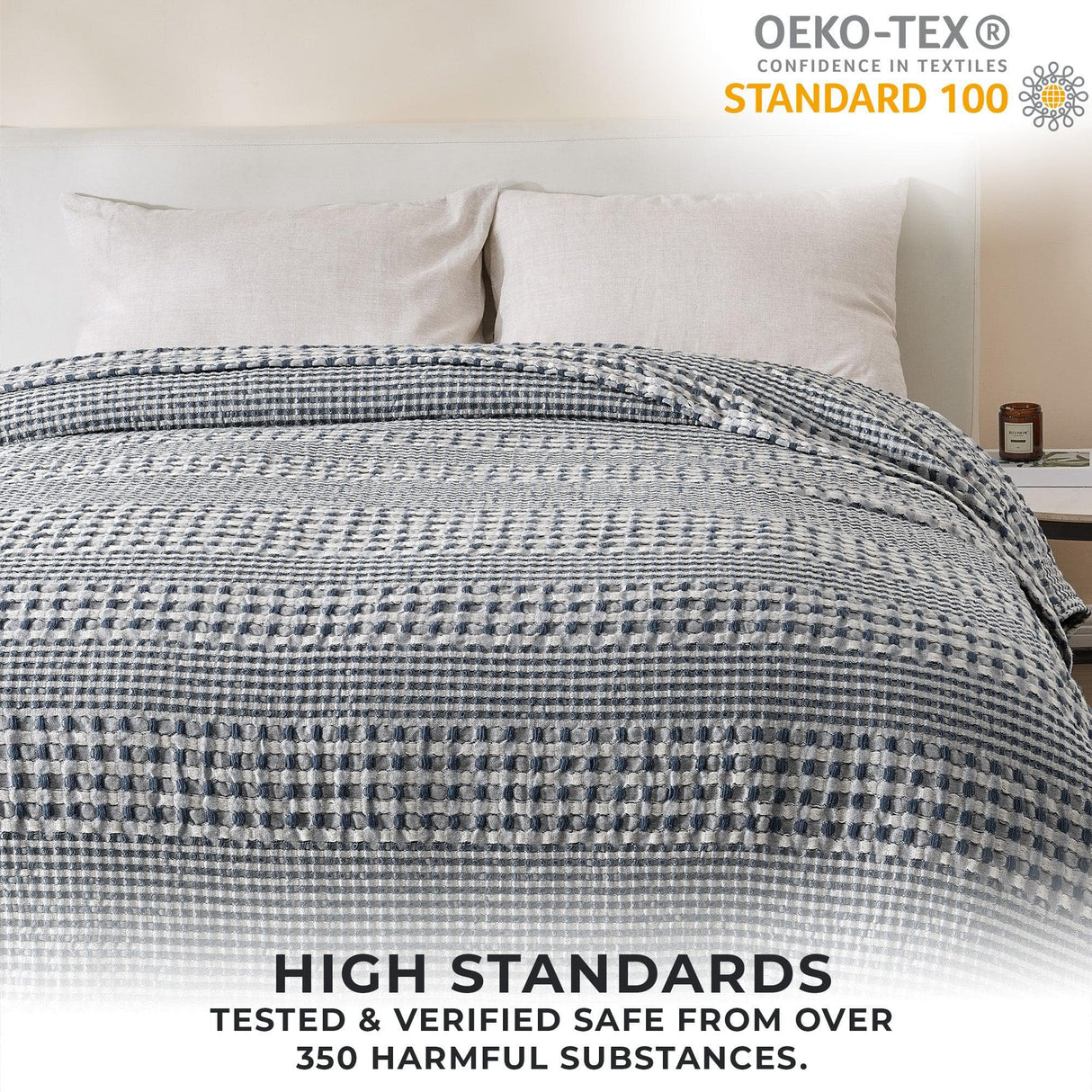 100% Cotton Waffle Weave Textured Blanket - Cecilia Collection
