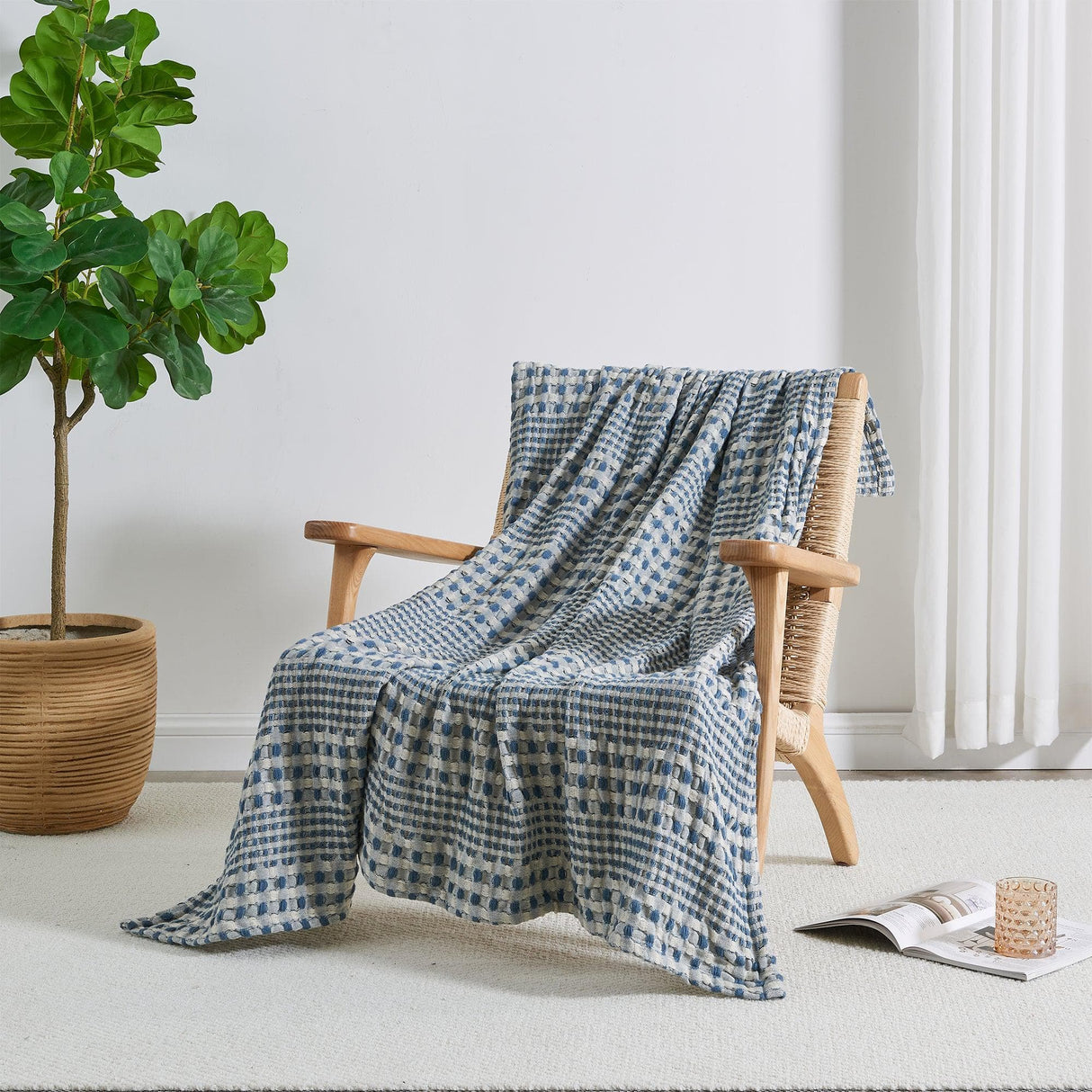 100% Cotton Waffle Weave Textured Blanket - Cecilia Collection