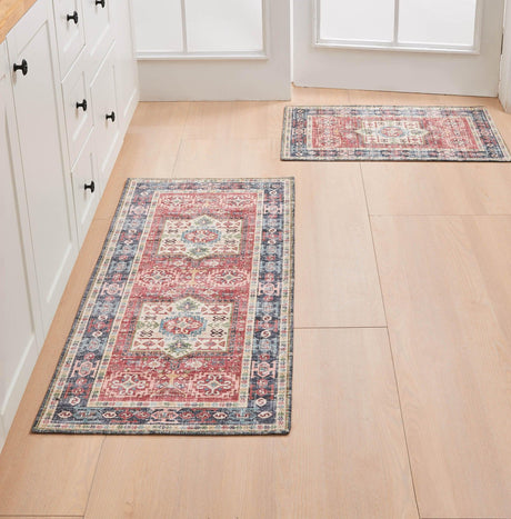 Medallion Machine Washable Accent Area Rug & Runner 2 Pack - Nava Collection