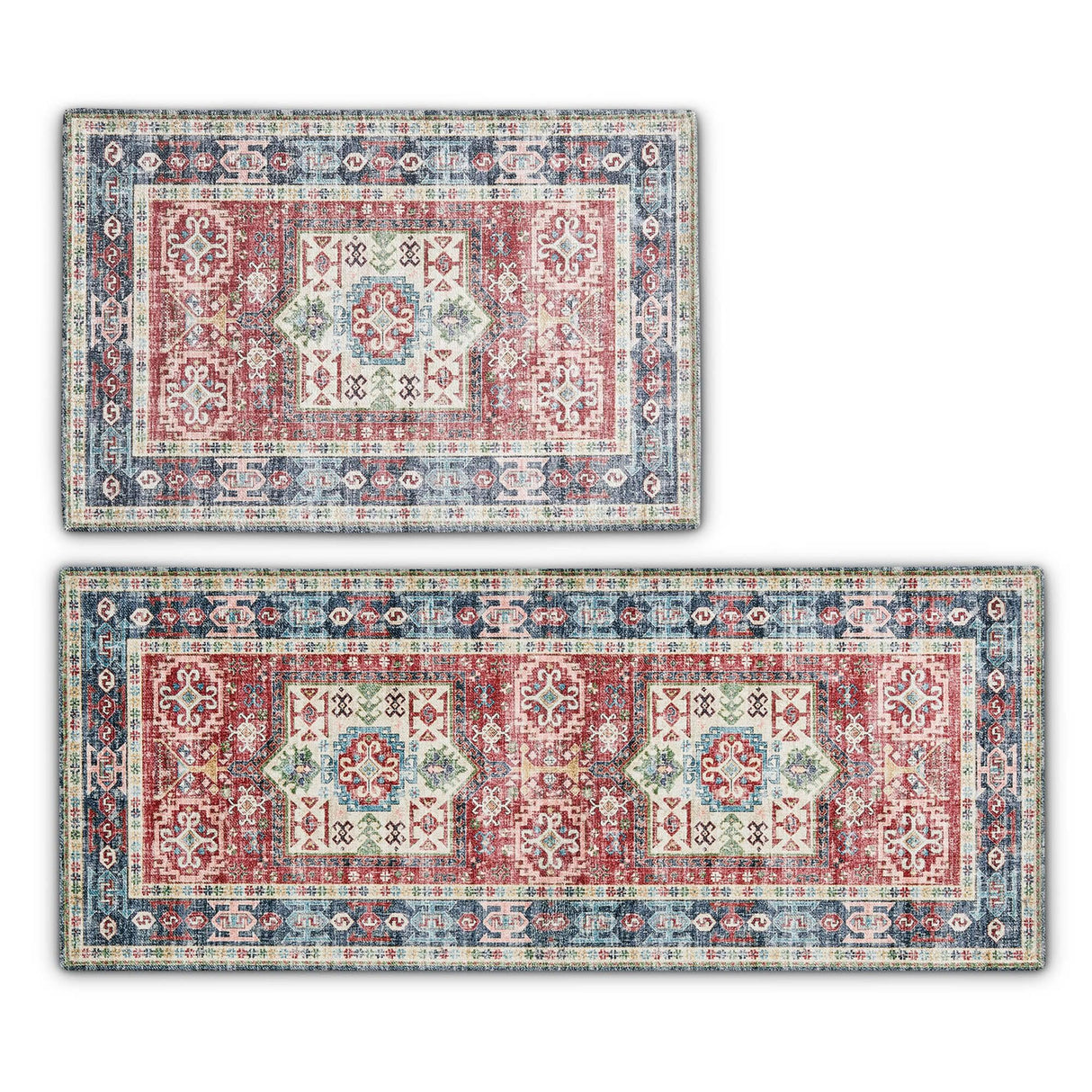 Medallion Machine Washable Accent Area Rug & Runner 2 Pack - Nava Collection