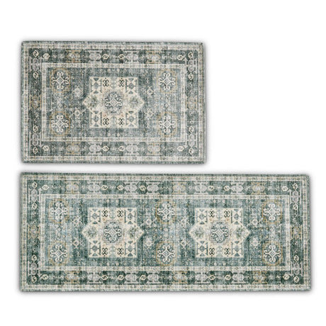 Medallion Machine Washable Accent Area Rug & Runner 2 Pack - Nava Collection