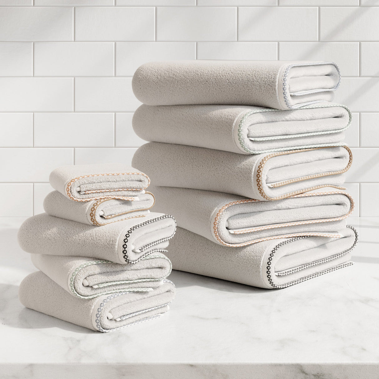 Cotton Border-Stitched 6-Piece Towel Set - Valery Collection