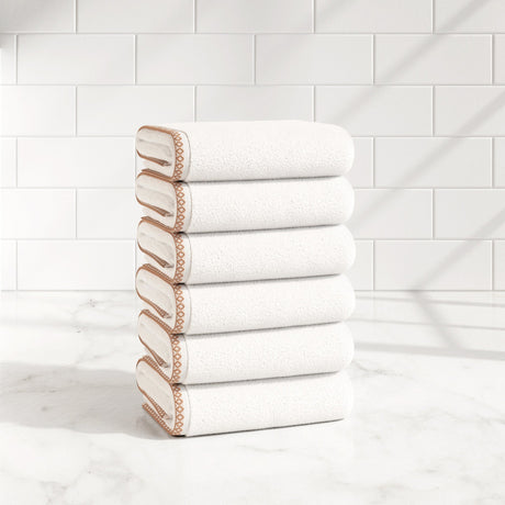 Cotton Border-Stitched 6-Piece Towel Set - Valery Collection