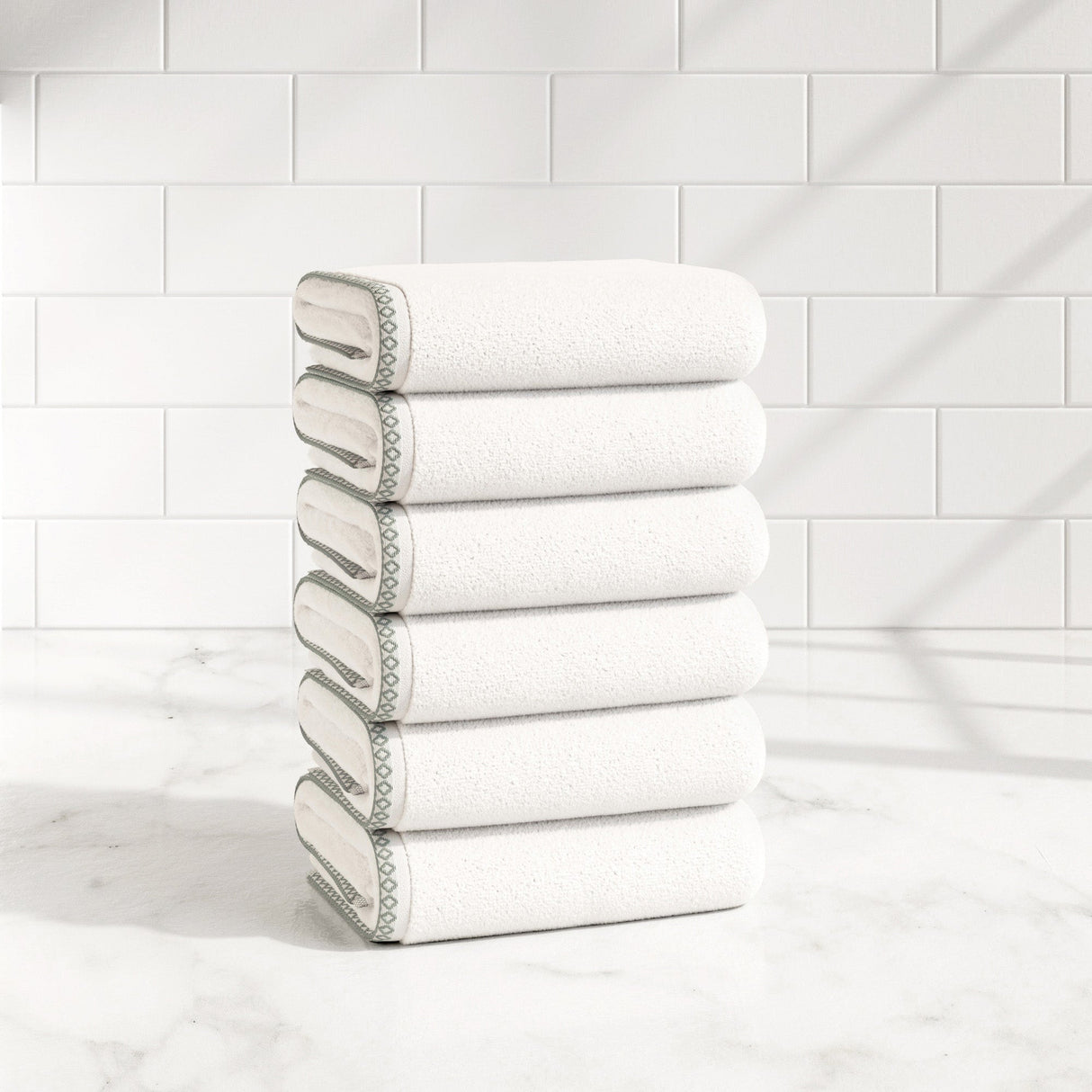 Cotton Border-Stitched 6-Piece Towel Set - Valery Collection